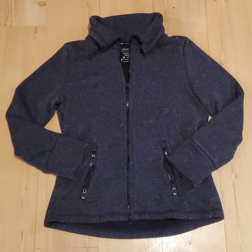 Calvin Klein Performance Womens XL Charcoal Grey Full Zip Jacket Funnel Neck Dry